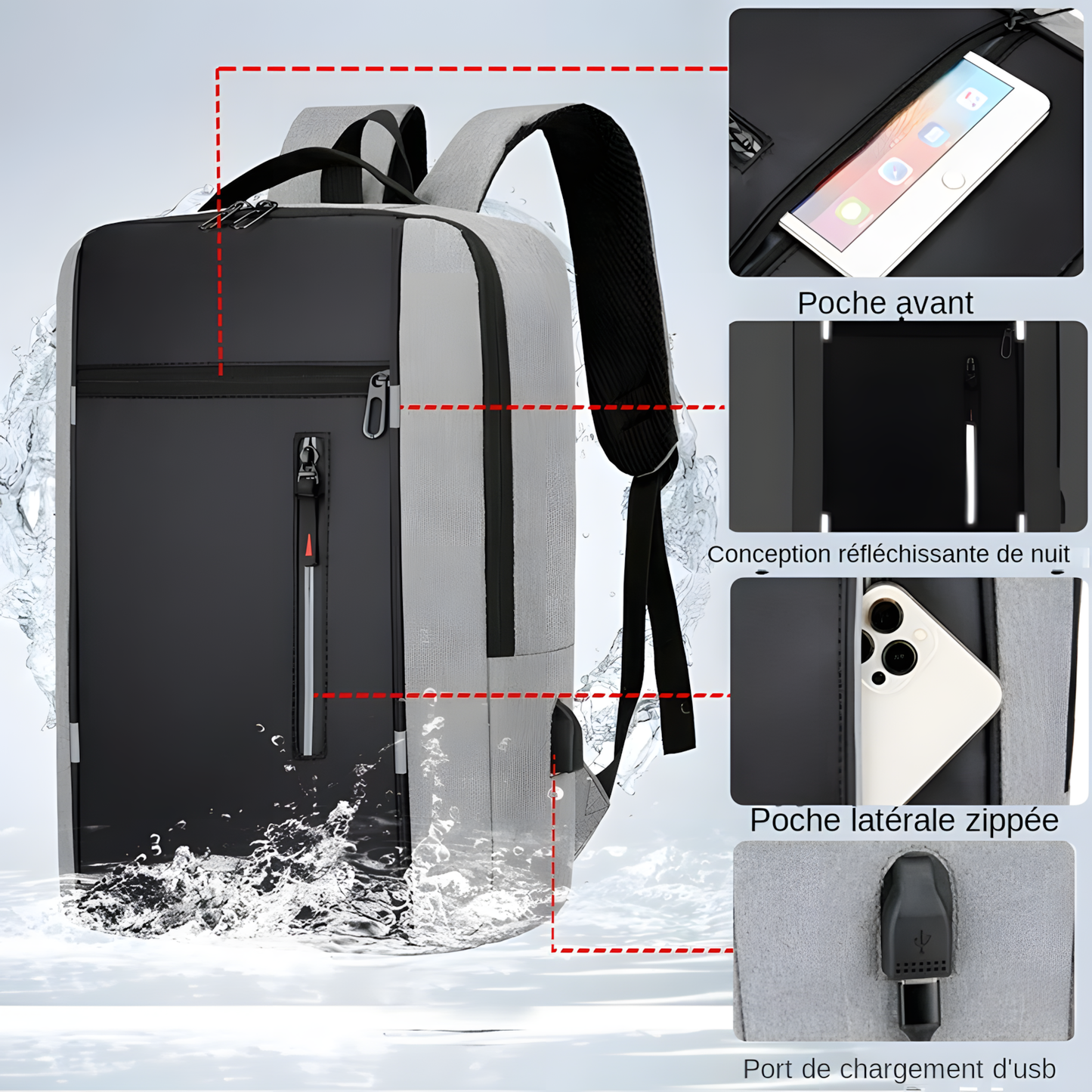 Sac à Dos l Étanche & Port USB Intégré l ChargePro